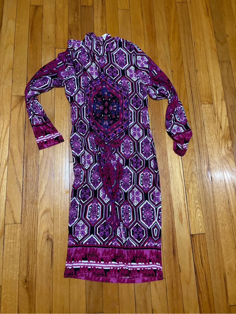 VENUS Long Sleeve Geometric Purple Midi Dress